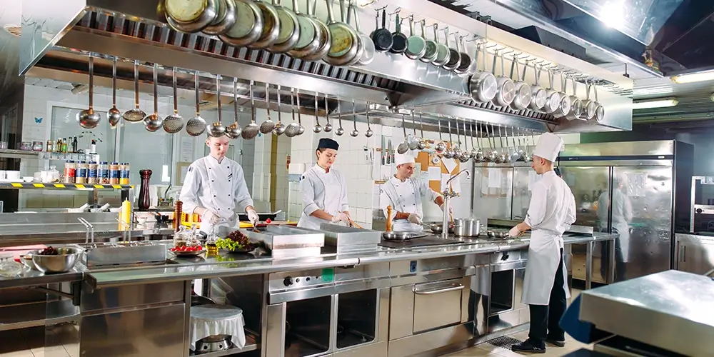 Chefs in a commercial kitchen